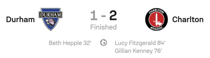Durham 1-2 Charlton scoreboard WSL2 25/26