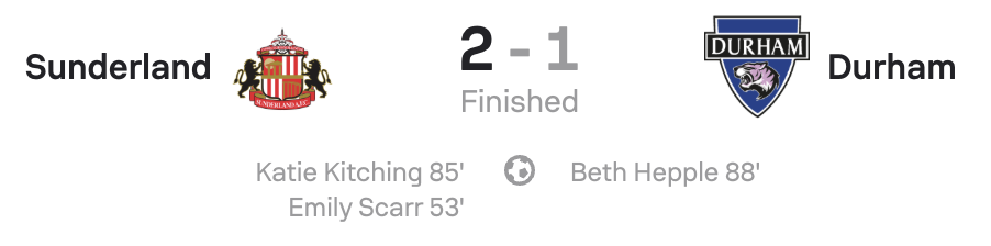 Sunderland 2-1 Durham scoreboard WSL2 25/26