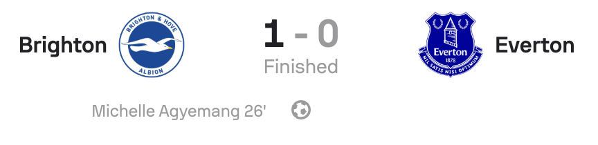 WSL 25/26 Brighton 1-0 Everton scoreboard