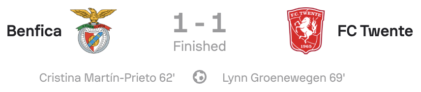 UWCL 25/26 Benfica 1-1 FC Twente scoreboard