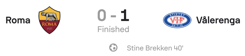 UWCL 25/26 Roma 0-1 Valerenga Scorecard