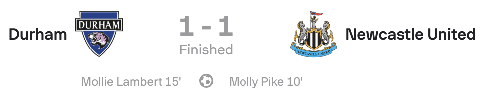 WSL2 25/26 Durham 1-1 Newcastle scoreboard