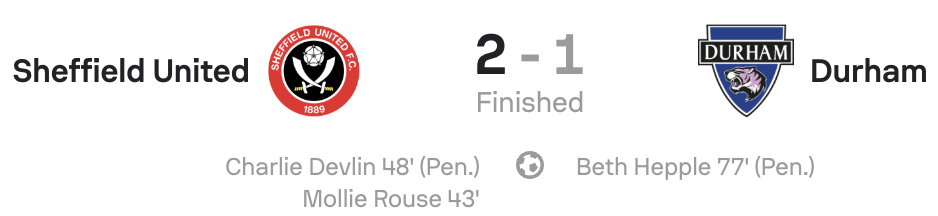 WSL2 25/26 Sheffield United 2-1 Durham SCOREBOARD