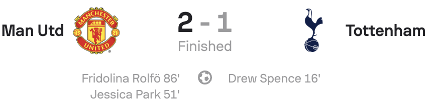 Subway League Cup 25/26 Man United 2-1 Tottenham Scoreboard