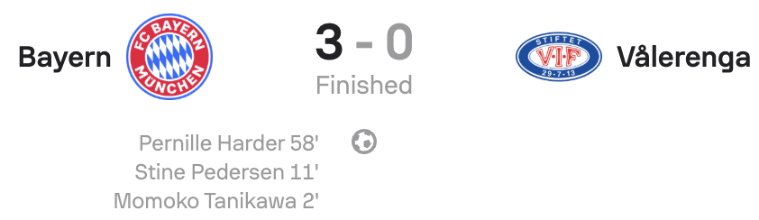 UWCL 25/26 Bayern Munich 3-0 Valerenga scoreboard