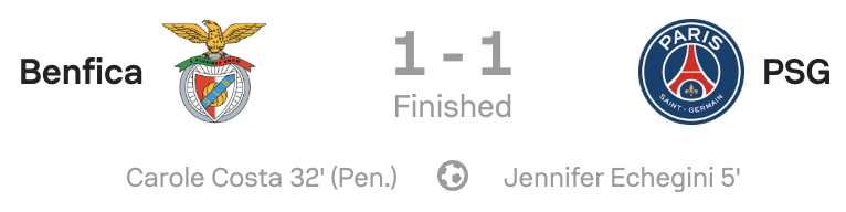 UWCL 25/26 Benfica 1-1 PSG scoreboard