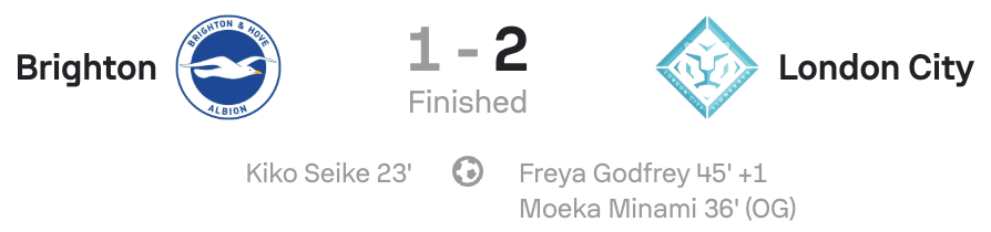 VERTA WSL 25/26 Brighton 1-2 LCL scoreboard