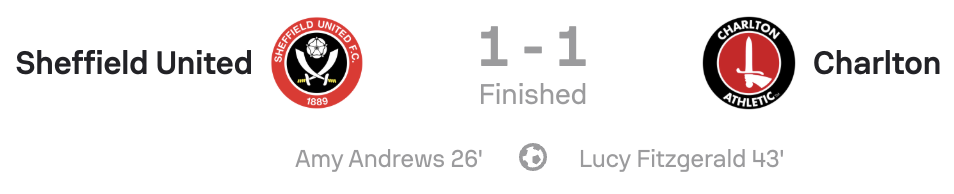 VERTA WSL2 25/26 Sheffield United 1-1 Charlton scoreboard